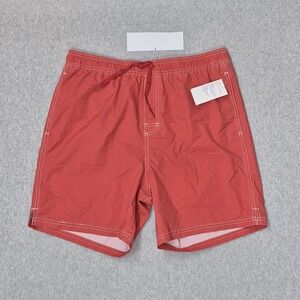 Old Navy Men Swimwear L Red Swim Trunks Button 7" Inseam NWT